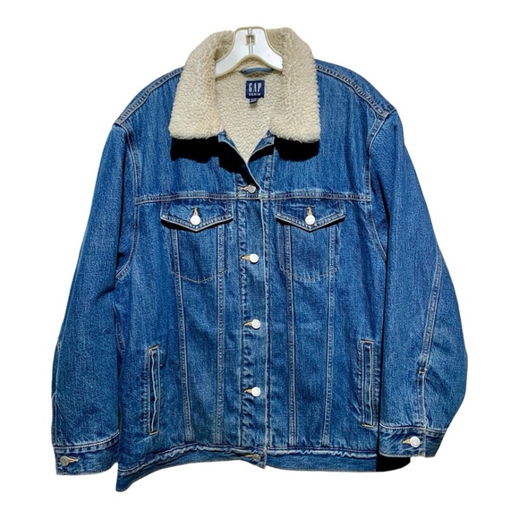 Men’s GAP Icon Denim Trucker Jacket With Sherpa Lining Sz Medium - Picture 1 of 5
